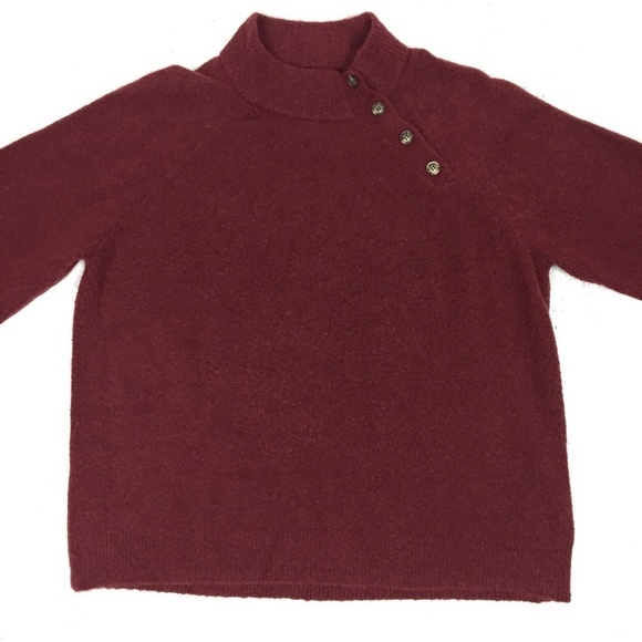 J Crew Sweater Womens XL Quarter Button Collar Burgundy Wine Stretchy Soft Red - Picture 2 of 9